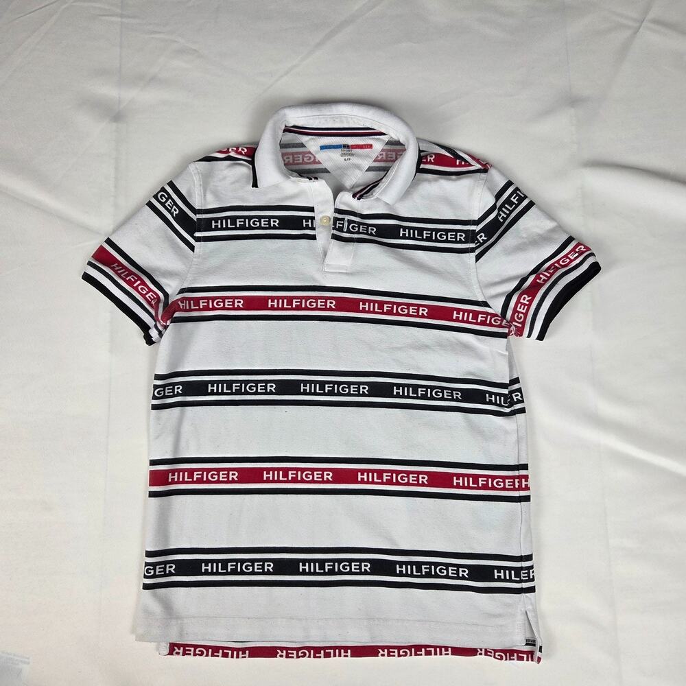 Tommy Hilfiger Sport White Striped Polo Shirt Small Breathable